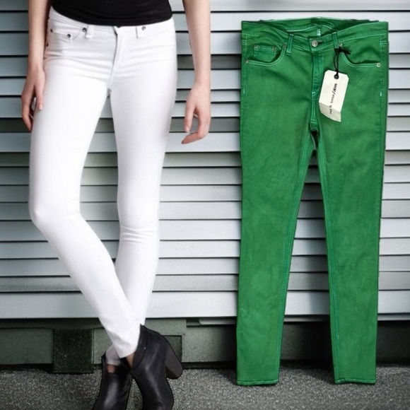Rag & Bone Bright Green Custom Dye Skinny Jeans Size 30 Bright White Skinny NEW - Picture 1 of 13